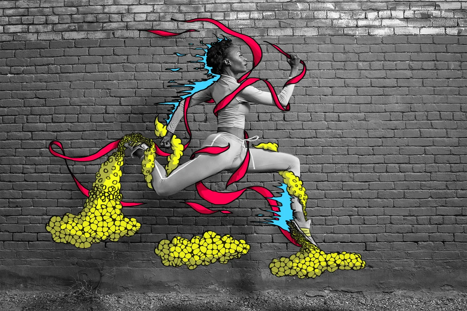 adidasLA illustrated runner on a brick wall