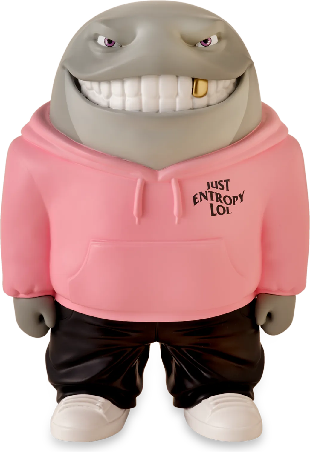Entropy whale figurine in a pink hoodie